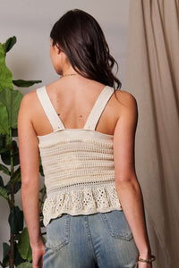 Crochet Wide Strap Peplum Knit Tank