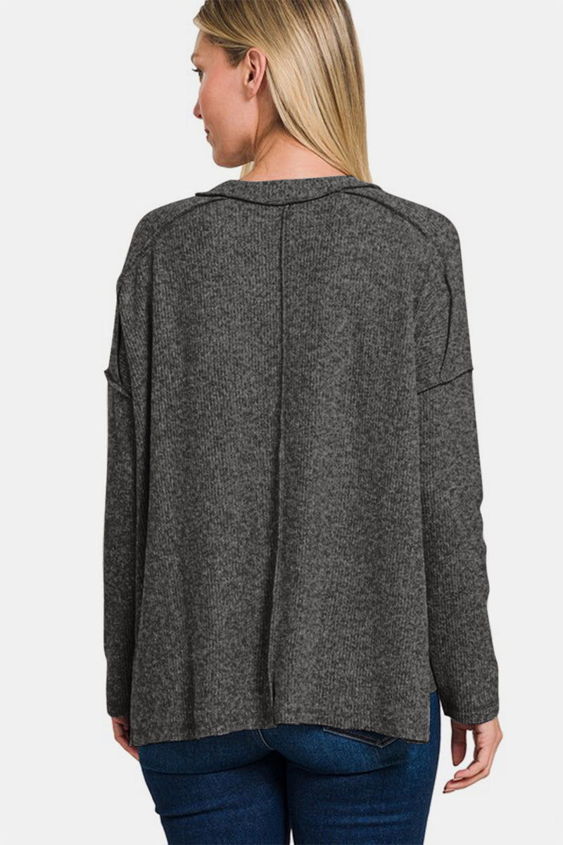 Exposed Seam Brushed Round Neck Sweater