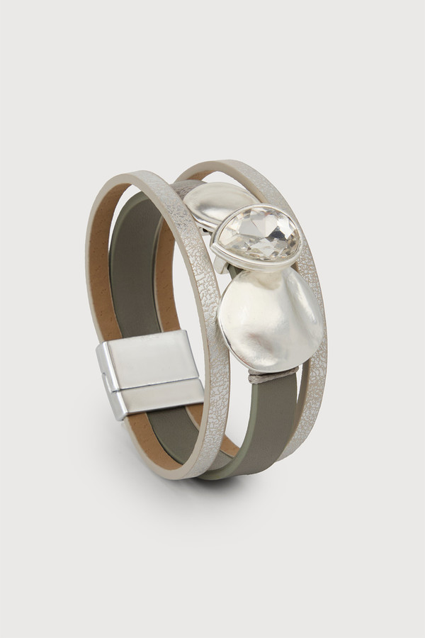 SAACHI crystal droplet leather bracelet featuring a delicate leather band and shimmering crystal accents.