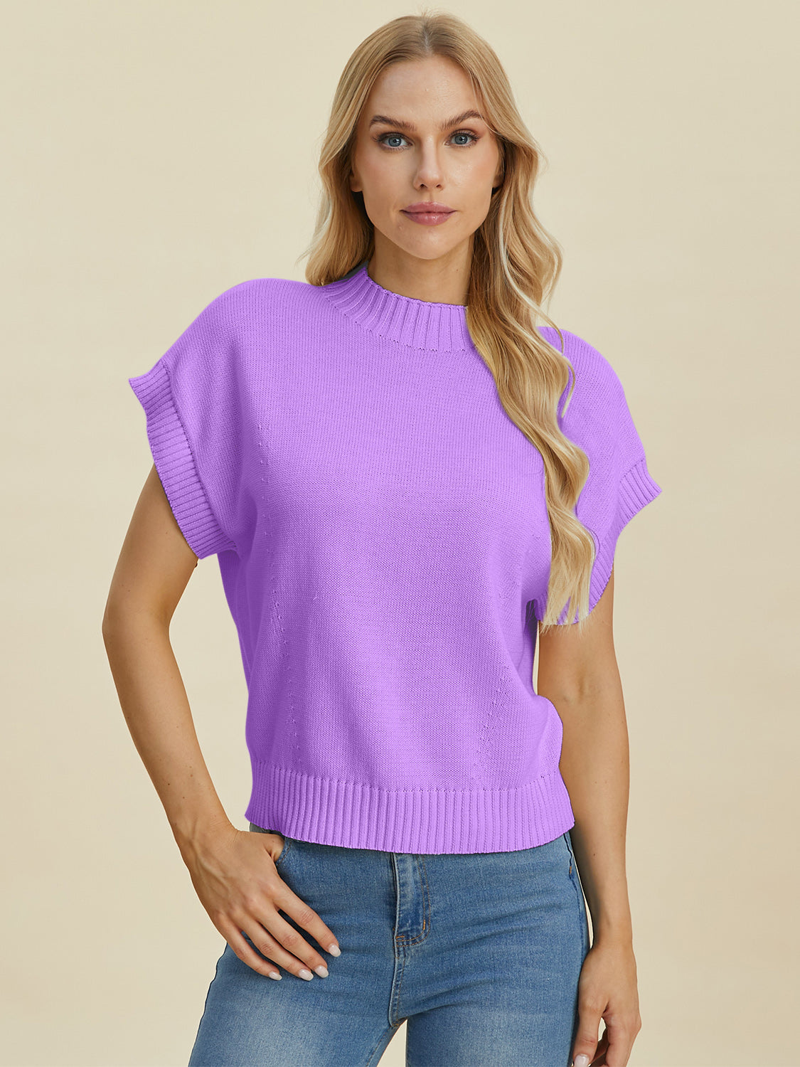 Double Take Mock Neck Short Sleeve Sweater