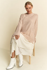 High-Low Round Neck Drop Shoulder Sweater