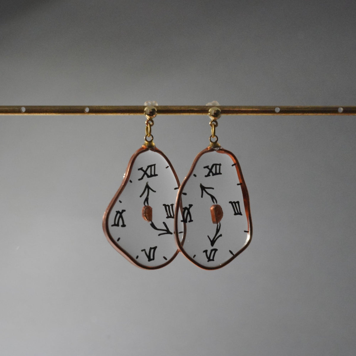 XL Melting Clocks Dangle Earrings | Hand-painted Dali's Soft Watches Earrings | Resin 925 Silver Modern Art Fun Earrings