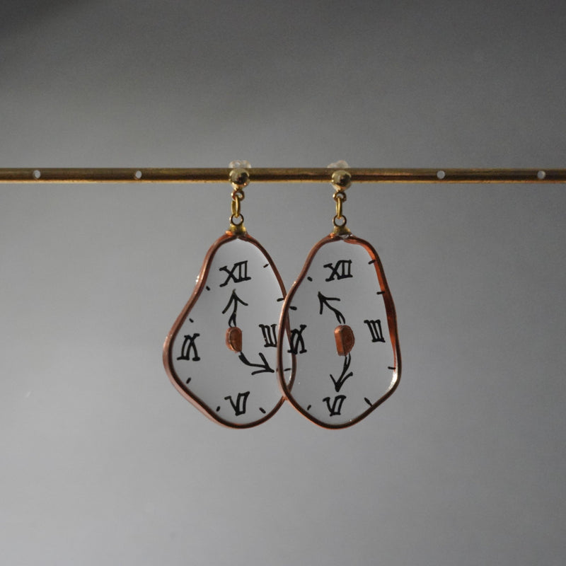 XL Melting Clocks Dangle Earrings | Hand-painted Dali's Soft Watches Earrings | Resin 925 Silver Modern Art Fun Earrings