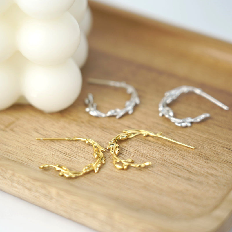 Olive Leaf Dangle Earrings | 925 Silver Plant Leaf Circle Earrings | Gift for Her