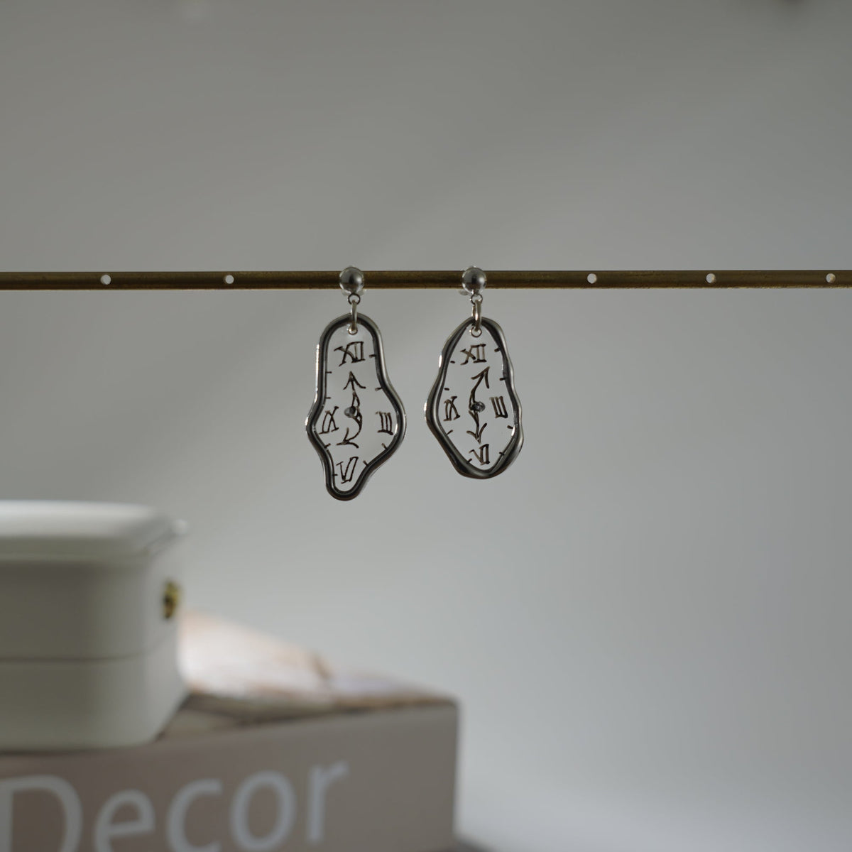 Melting Dali Clock Earrings |Hand-painted Gold and Silver Dali's Soft Watches | Resin Modern Art Earrings