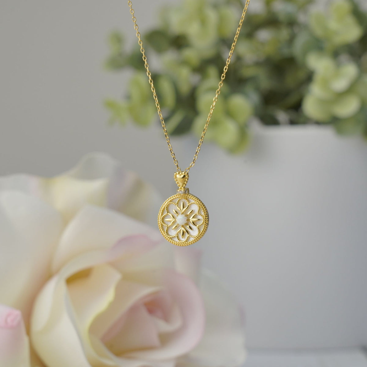 Opera Golden Necklace | Mother of Pearl Pendant Necklace