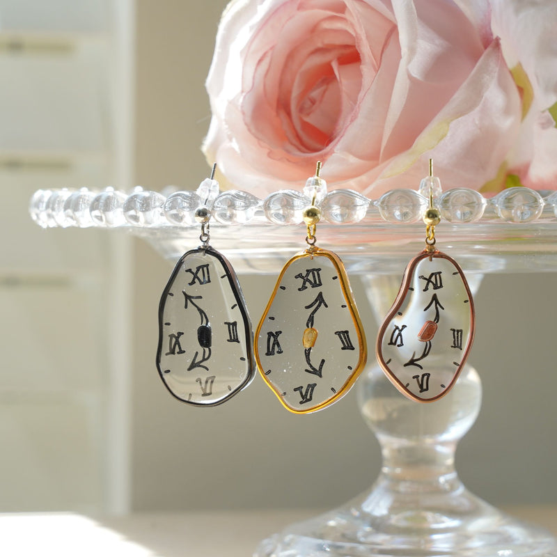 XL Melting Clocks Dangle Earrings | Hand-painted Dali's Soft Watches Earrings | Resin 925 Silver Modern Art Fun Earrings