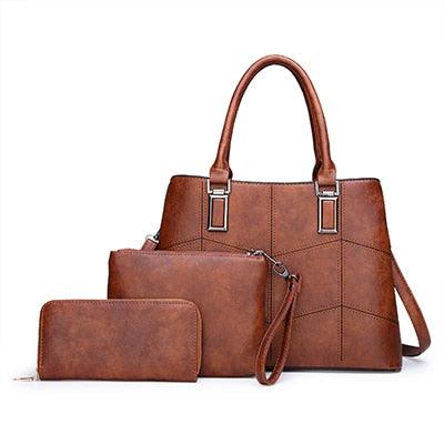 Luxury 3 Piece Leather Tote Set | Genuine Leather Shoulder Bag & Clutch