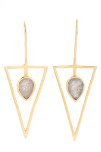 Triangle open frame gemstone earrings by SAACHI featuring geometric design and colorful gemstones in a stylish earring style.