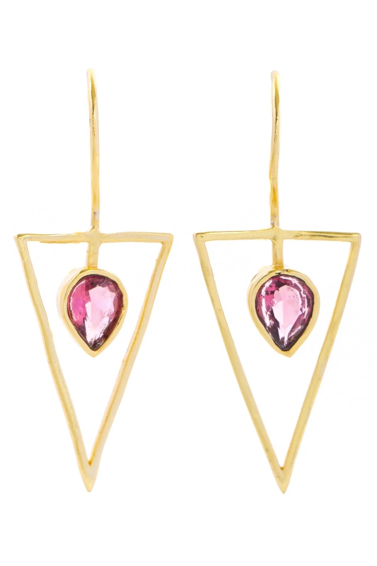 SAACHI Triangle Open Frame Gemstone Earrings featuring geometric design and colorful gemstones on silver-tone metal.