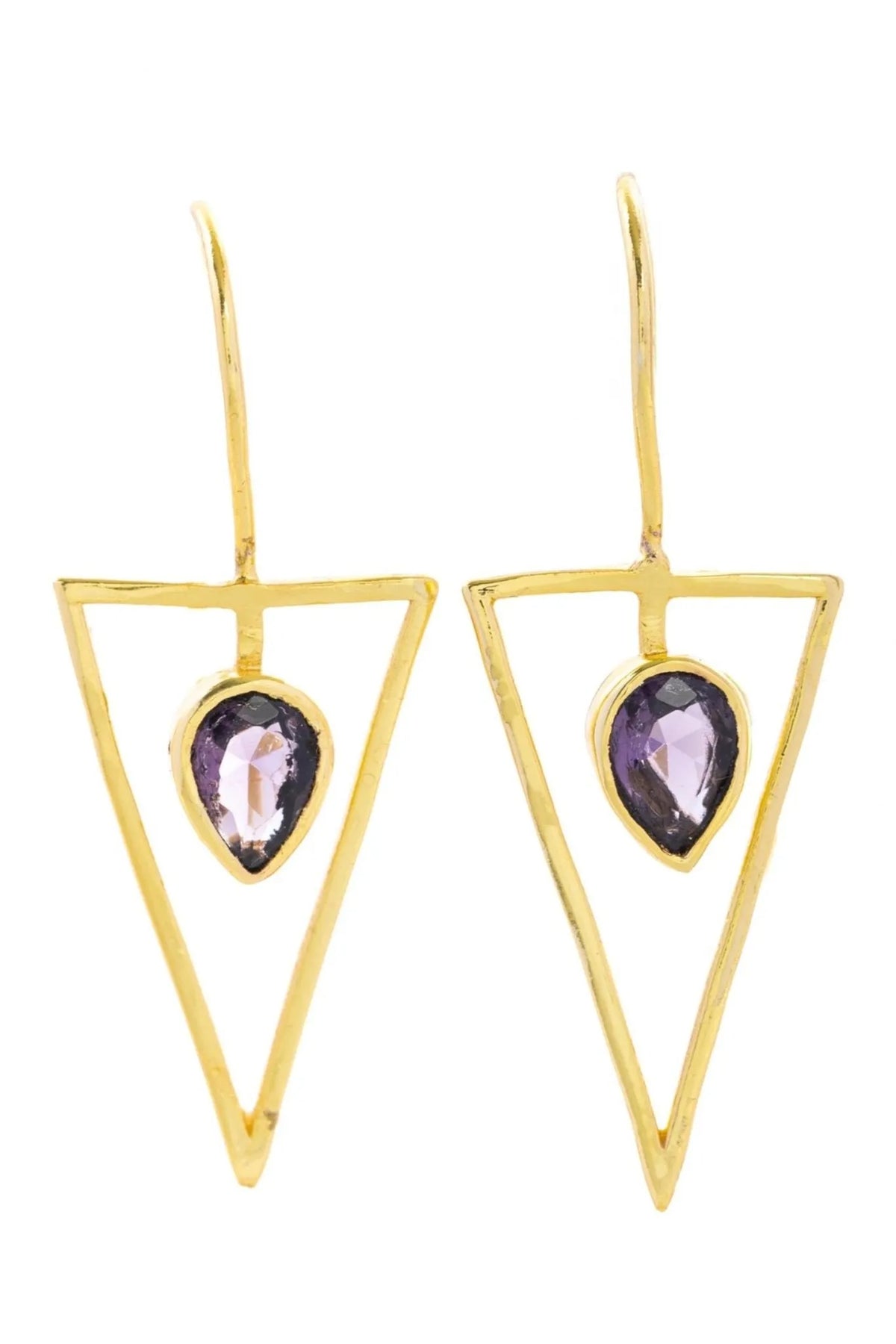 SAACHI Triangle Open Frame Gemstone Earrings featuring geometric design and colorful gemstones on silver-toned metal.