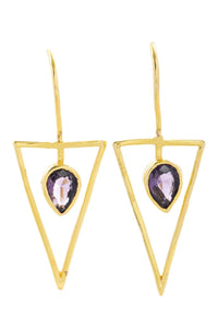 SAACHI Triangle Open Frame Gemstone Earrings featuring geometric design and colorful gemstones on silver-toned metal.