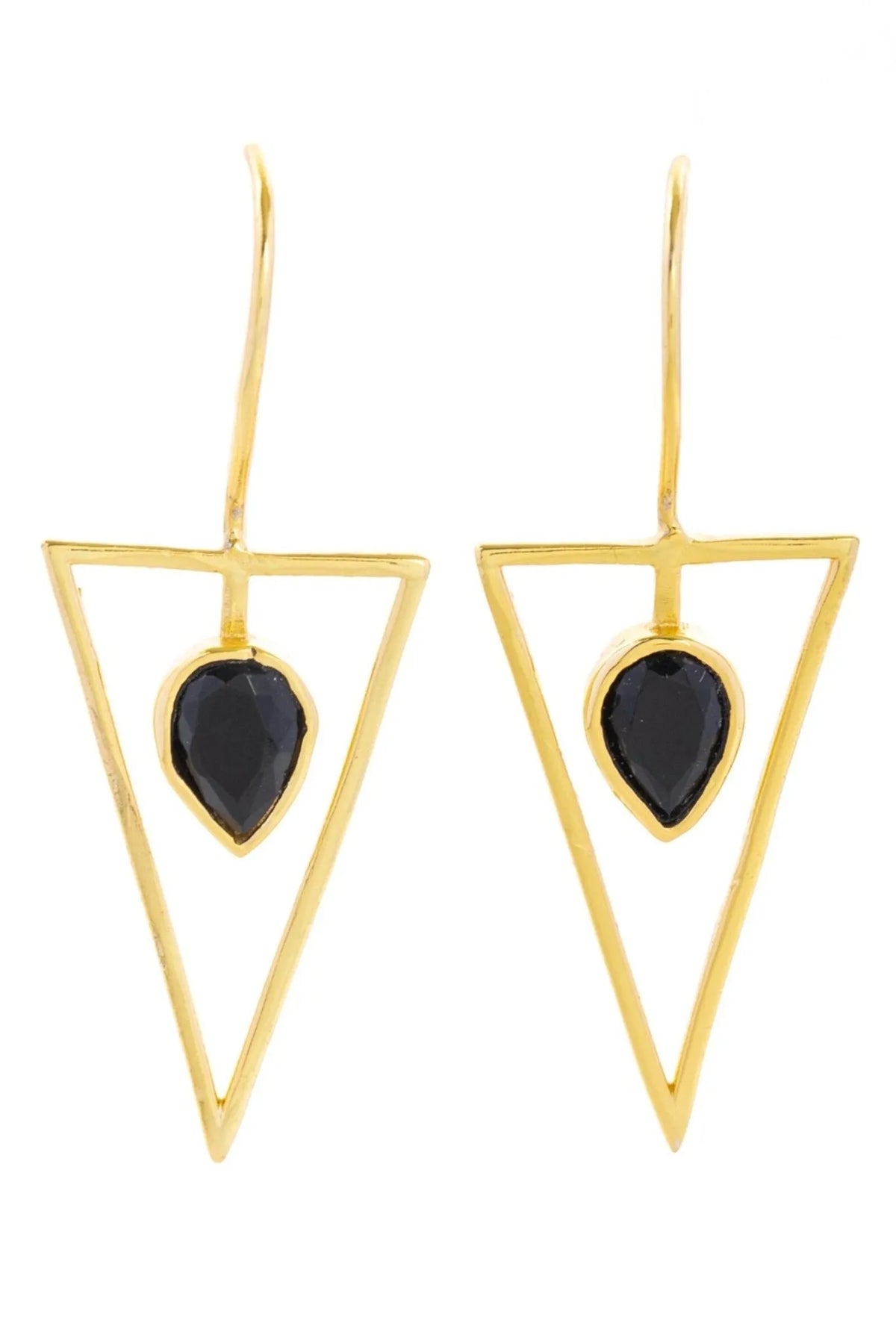 SAACHI Triangle Open Frame Gemstone Earrings featuring geometric design and vibrant gemstones, stylish jewelry for everyday wear.