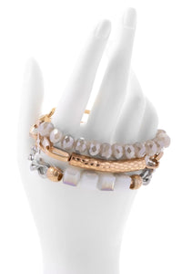 SAACHI metallic beaded chain trio bracelet featuring shiny beads and adjustable clasps, stylish and versatile jewelry accessory