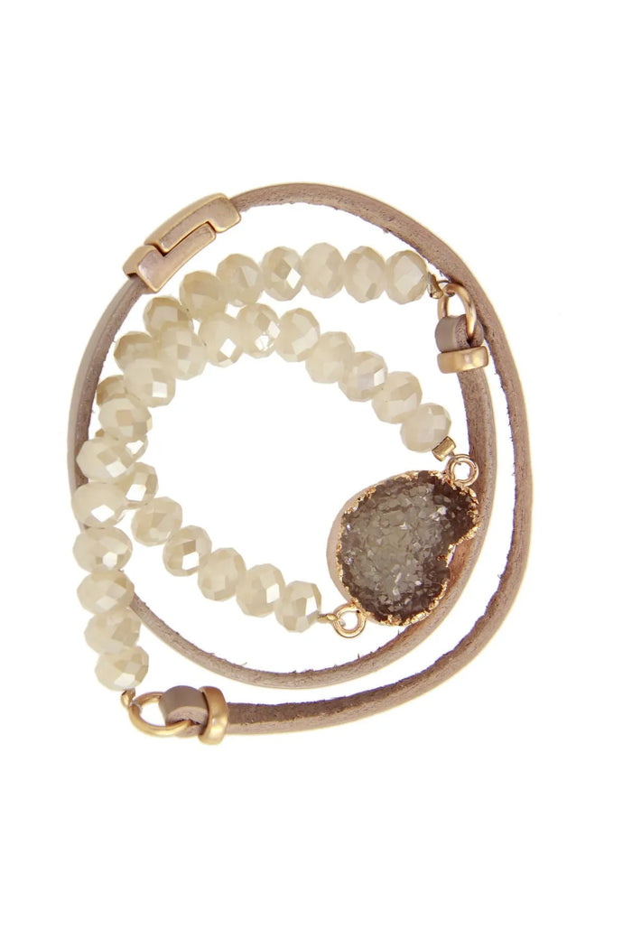 Beaded Druzy Wrap Bracelet by SAACHI featuring sparkling druzy stones and intricate beaded details for a stylish accessory.