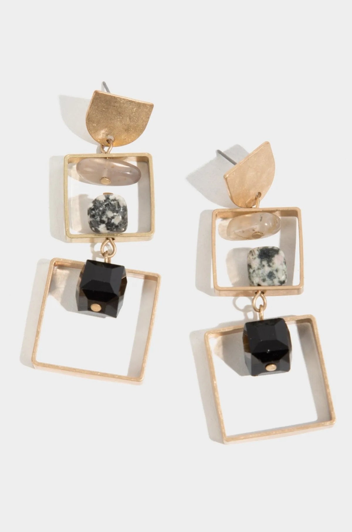 SAACHI bead and stone square dangle earrings featuring colorful beads and elegant design, perfect for stylish accessories.