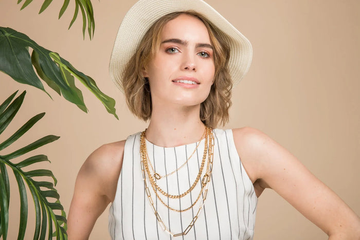 Layered gold chain necklace by SAACHI featuring multiple delicate chains and a stylish design, perfect for layered jewelry looks.