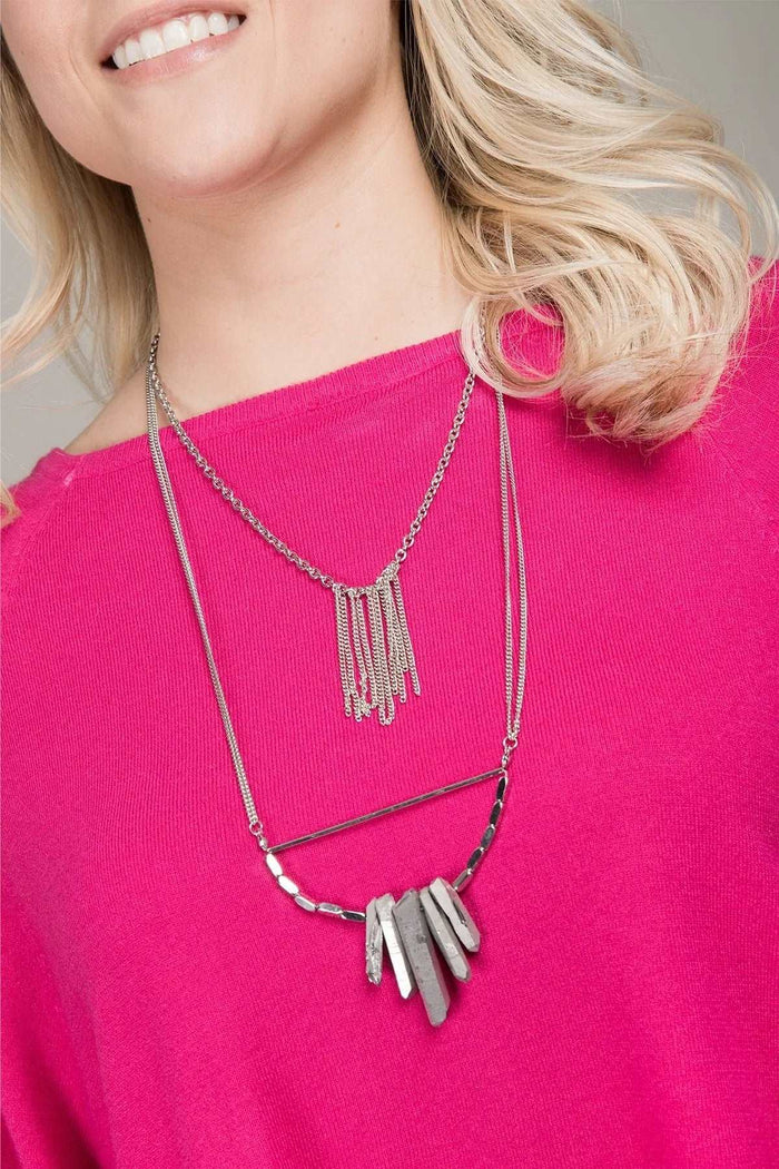 SAACHI boho layered chain necklace with mixed metal chains and pendant, stylish accessory for casual or boho outfits.