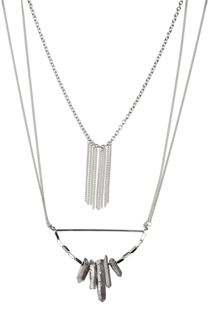 SAACHI boho layered chain necklace with multiple delicate gold-tone chains and pendant details, stylish accessory for everyday wear.