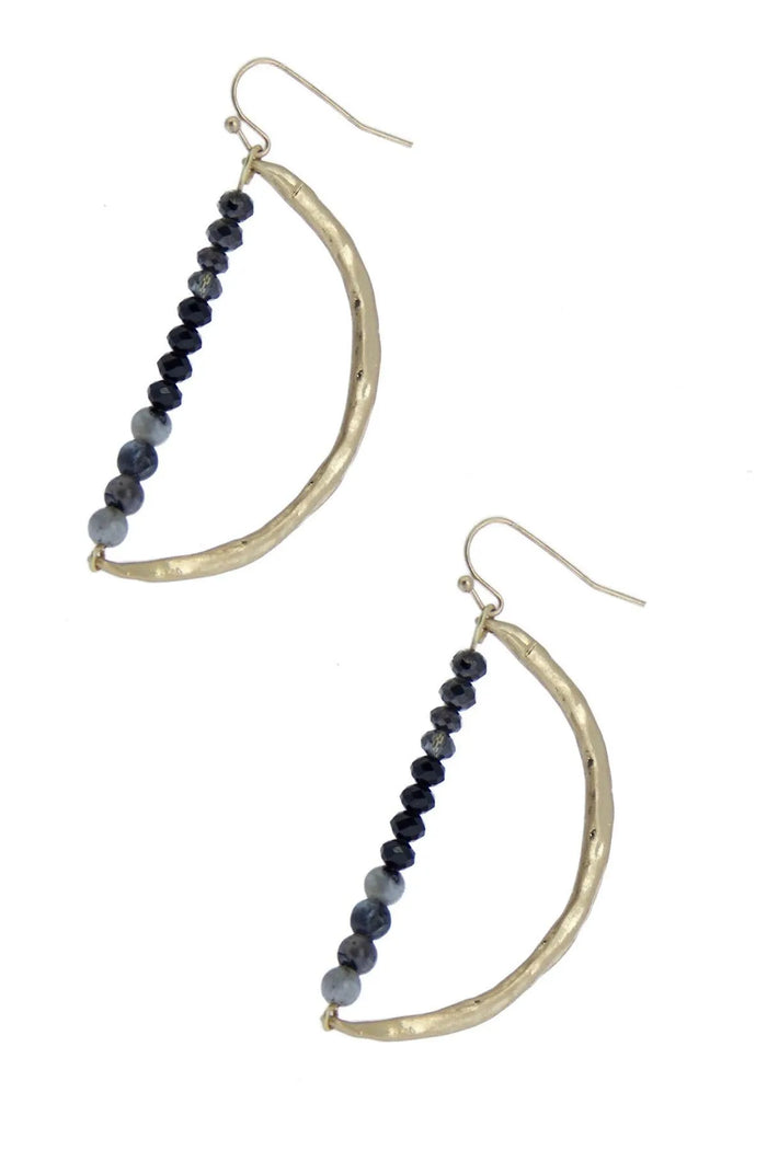 SAACHI glass bead semi-circle dangle earrings featuring clear, colorful glass beads hanging from elegant silver hooks.