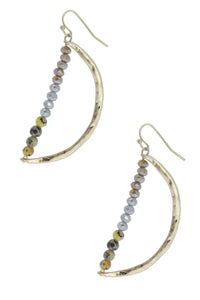 SAACHI glass bead semi-circle dangle earrings with colorful beads and silver hooks, stylish jewelry for casual or formal wear.
