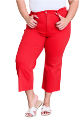 Lisa High Rise Control Top Wide Leg Crop Jeans in Red