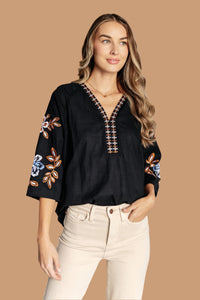 All In Me Embroidered V-Neck Blouse