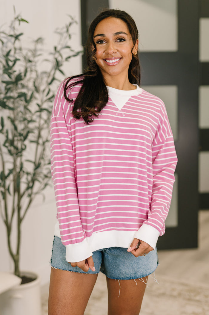 Candy pink drop shoulder sweater by Ave Shops, featuring a cozy, relaxed fit and soft knit fabric.