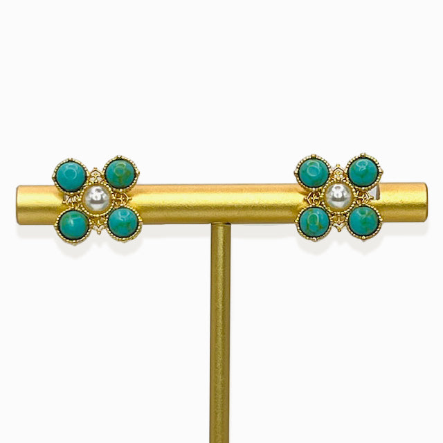 Pendientes de cruz con gloria de perla turquesa