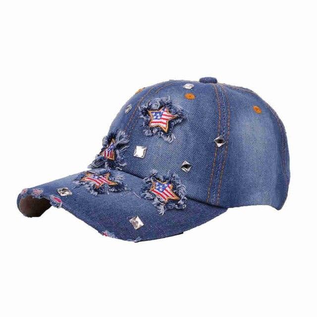 American Flag Distressed Denim Baseball Cap