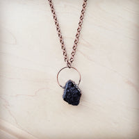Long Copper Necklace with Black Agate Pendant 261r