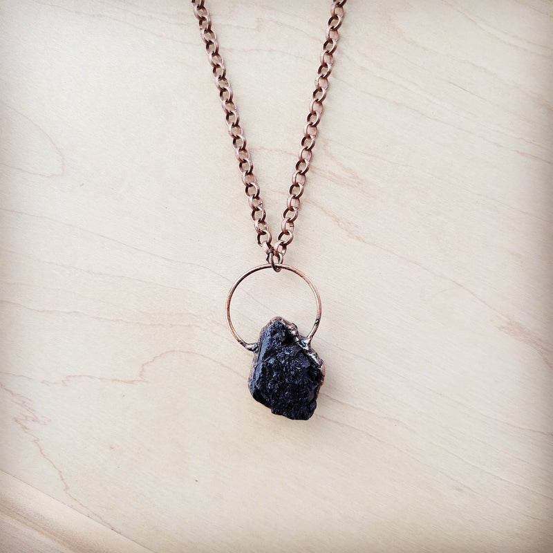 Long Copper Necklace with Black Agate Pendant 261r