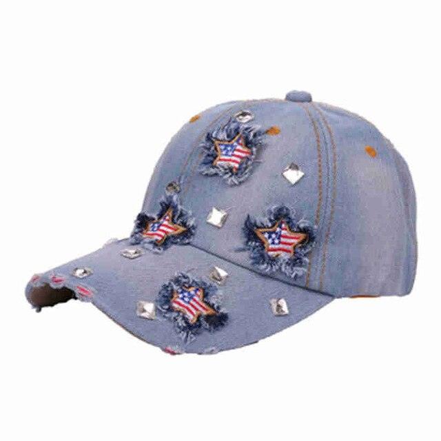 American Flag Distressed Denim Baseball Cap