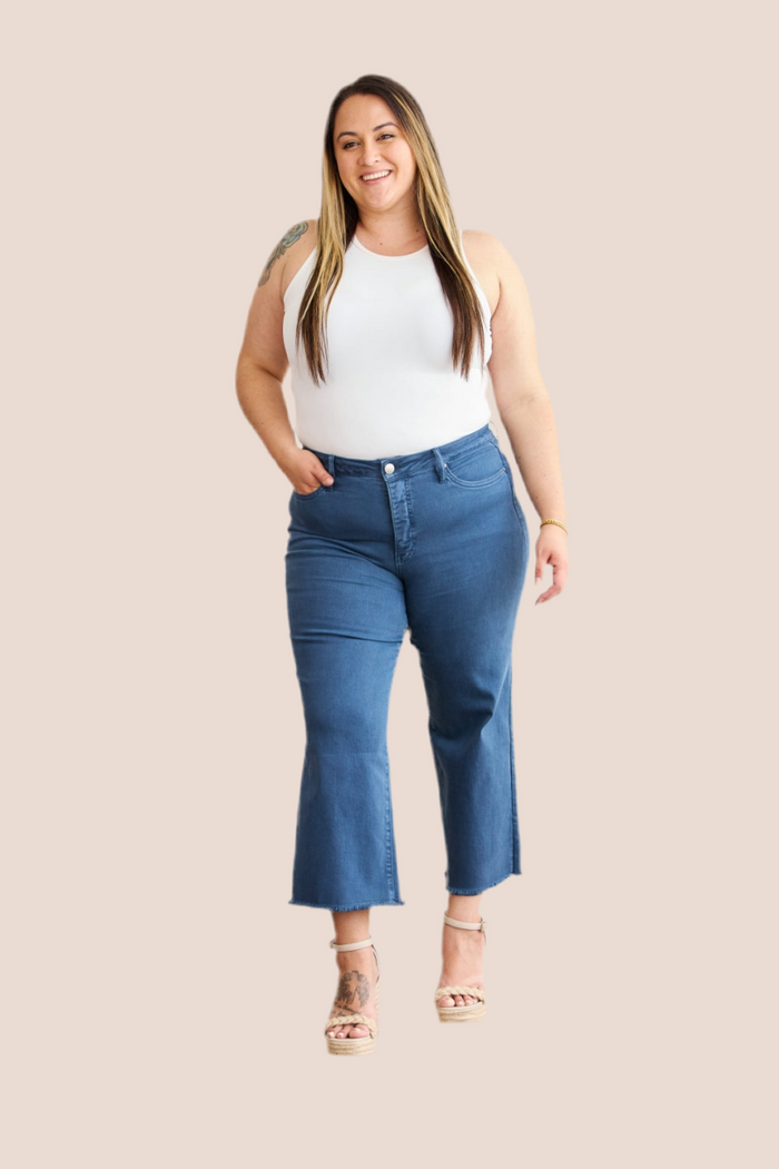 RFM Crop Chloe Tummy Control High Waist Raw Hem Jeans