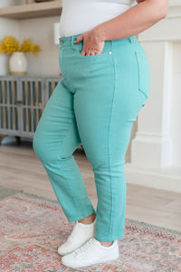 Bridgette High Rise Garment Dyed Slim Jeans in Aquamarine - The GlamBox Jewels Boutique