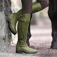 Vintage Ride Leather Boots - Stylish Retro Riding Boots for Trendy Women