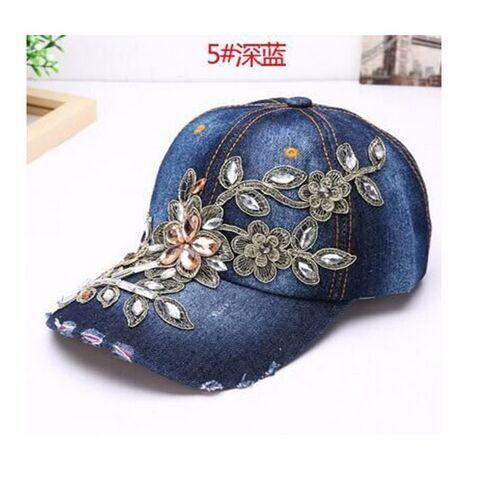 Gorra de béisbol vaquera con bordado de diamantes y flores