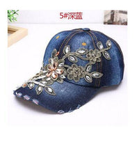 Gorra de béisbol vaquera con bordado de diamantes y flores