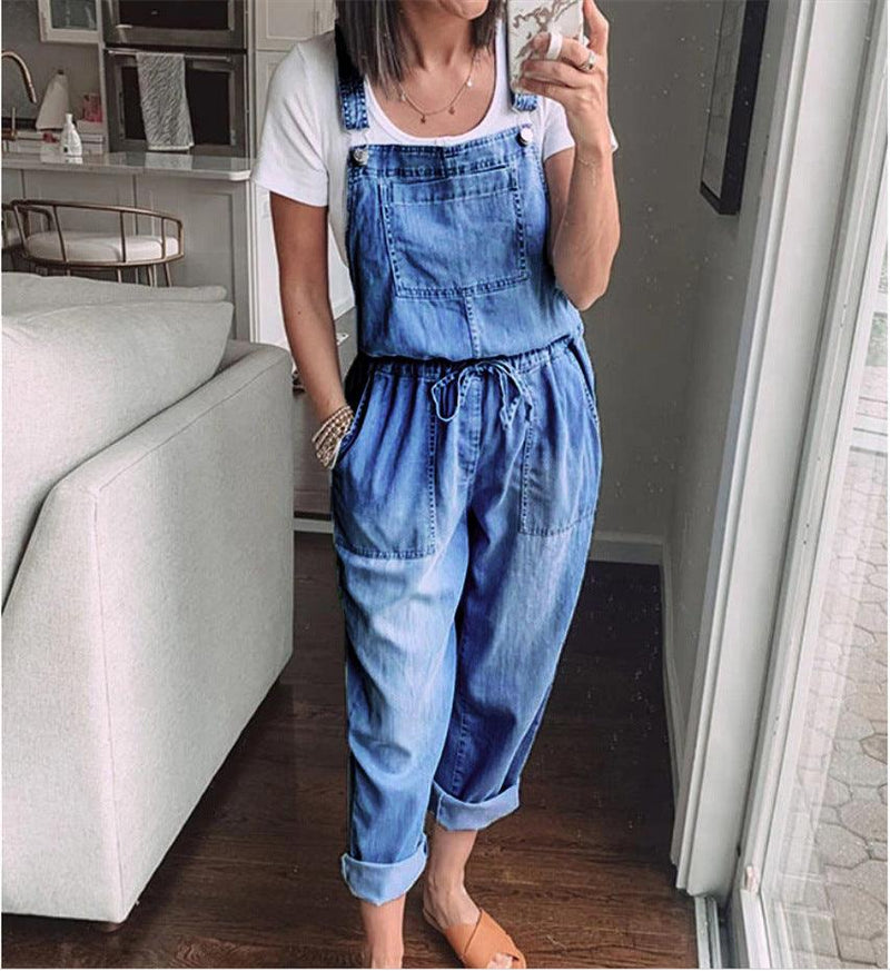 Drawstring Denim Overalls | Comfortable & Stylish