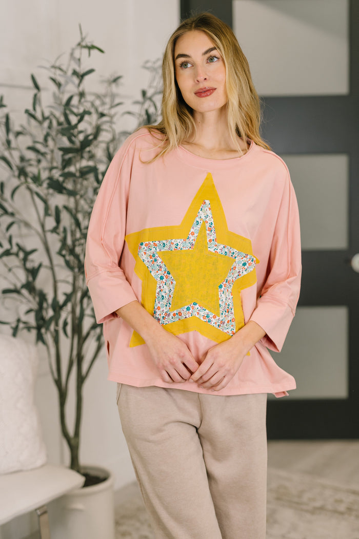 Catch a Star Mixed Print Star Patch Top - The GlamBox Jewels Boutique