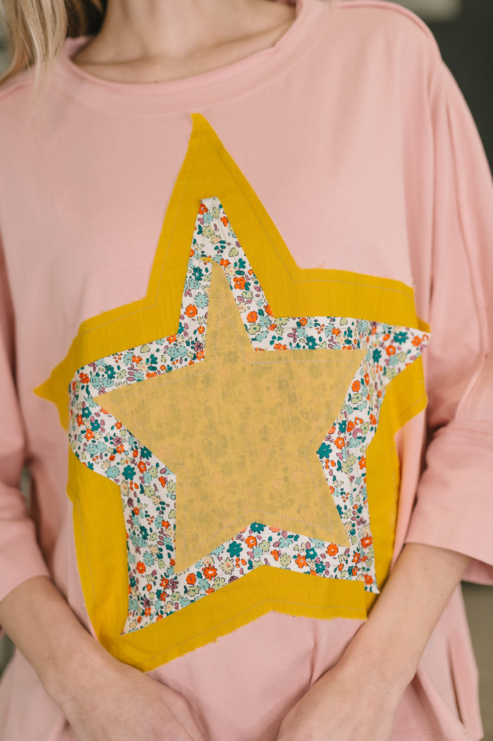 Catch a Star Mixed Print Star Patch Top - The GlamBox Jewels Boutique