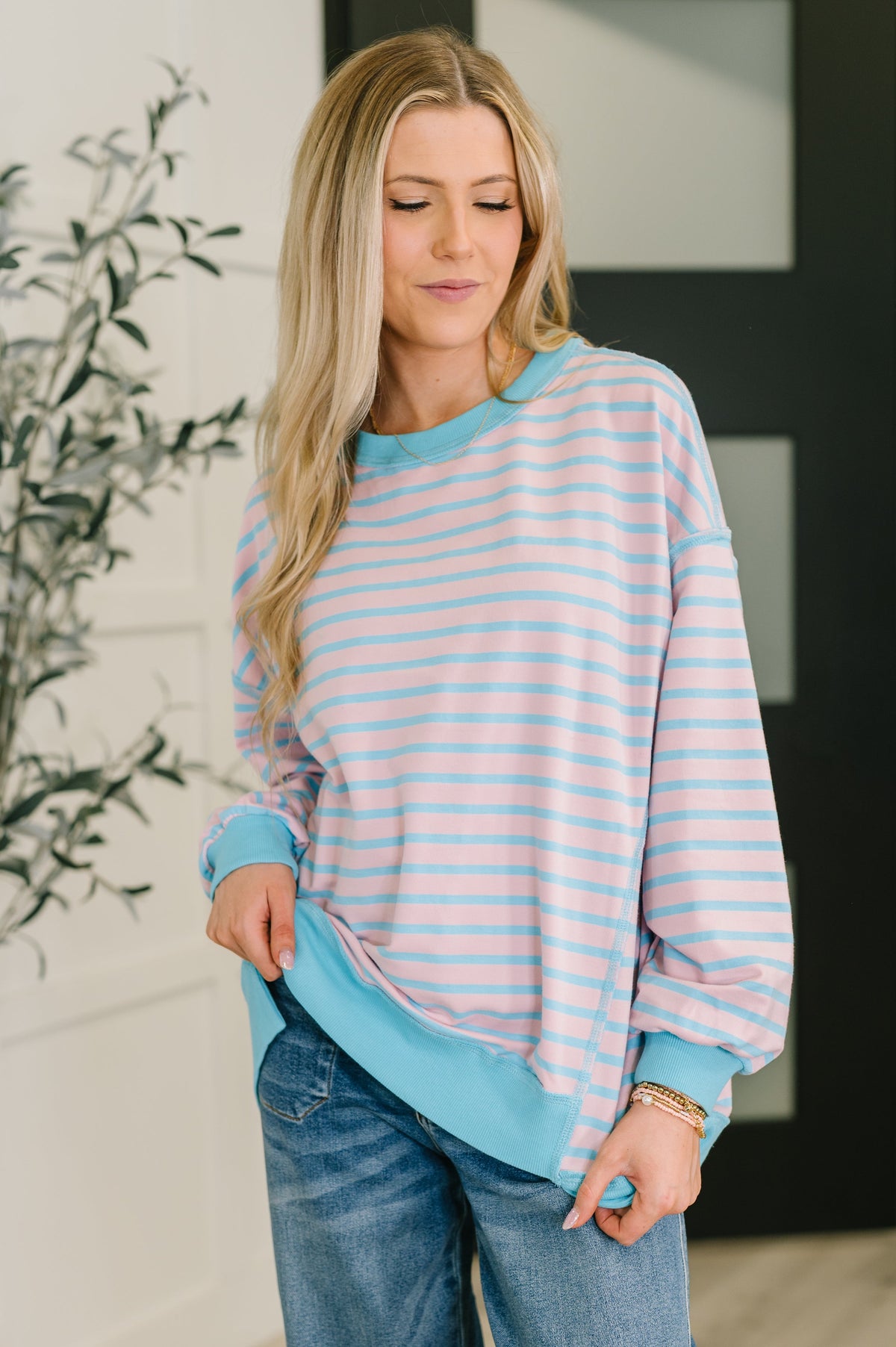 Color Clash Drop Shoulder Long Sleeve - The GlamBox Jewels Boutique