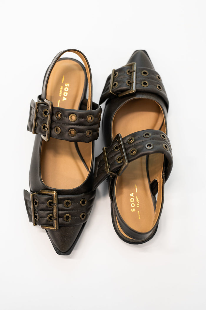 Crazy Train Buckle Pointy Toe Flats