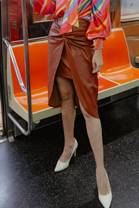 CHOOSE US LEATHER MIDI SKIRT