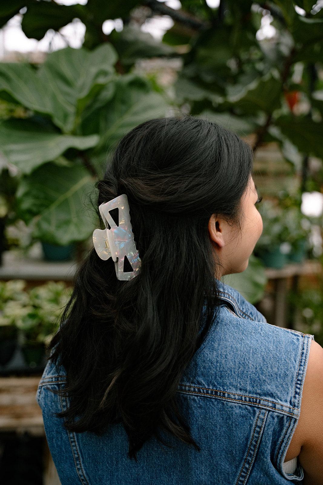 Spiffy & Splendid Beverly Hair Claw in Opalite, a stylish hair accessory with a sleek design and shimmering stone detail.