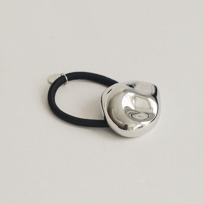 Large Pebble-Shaped Metal Hair Tie | Silver