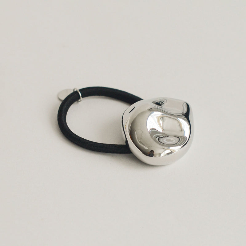 Large Pebble-Shaped Metal Hair Tie | Silver