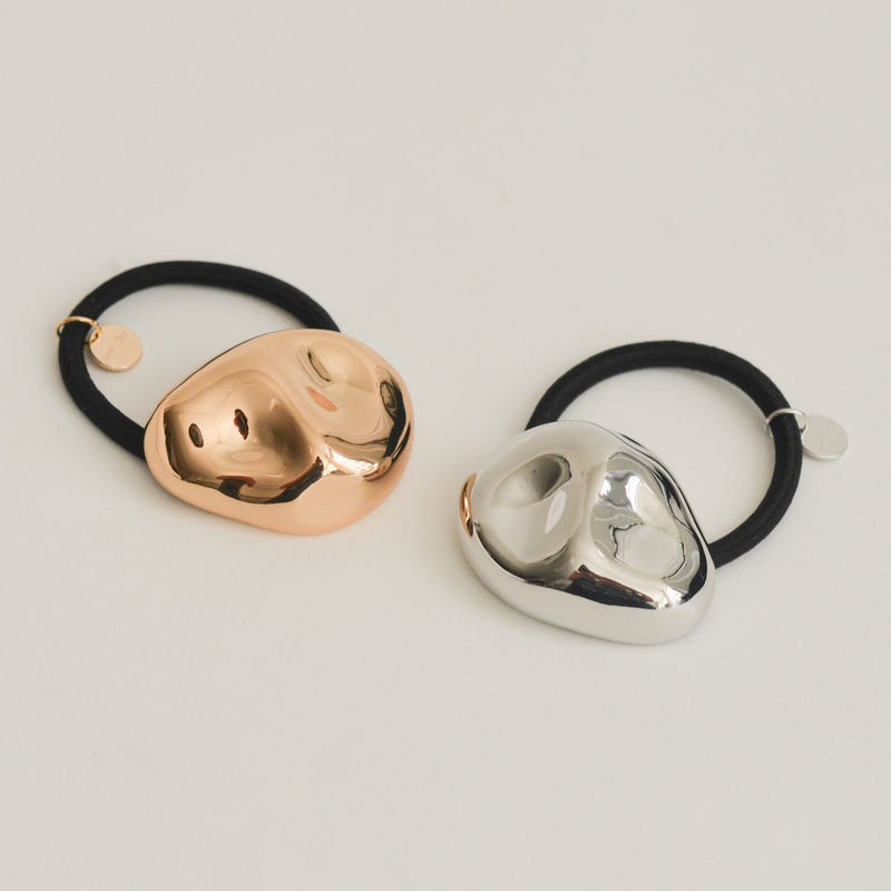 Large Pebble-Shaped Metal Hair Tie | Gold