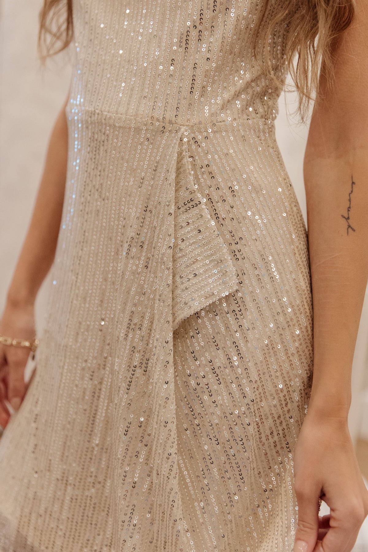 Gold Disco Queen Dress by Ave Shops featuring shimmering fabric and stylish design, perfect for party or night out.