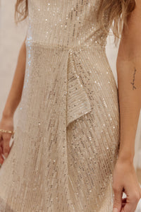 Gold Disco Queen dress by Ave Shops, featuring a shimmering, glamorous design perfect for dance parties and night outings.